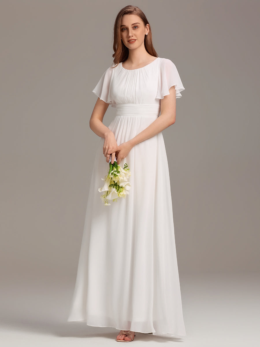 Color=White | Factory Design Short Sleeve Ruffle Pleated A-Line Floor Length Bridesmaid Dresses-White 34