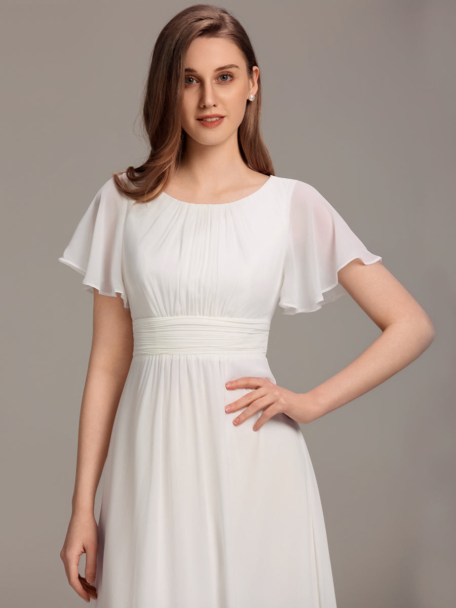 Color=White | Factory Design Short Sleeve Ruffle Pleated A-Line Floor Length Bridesmaid Dresses-White 32