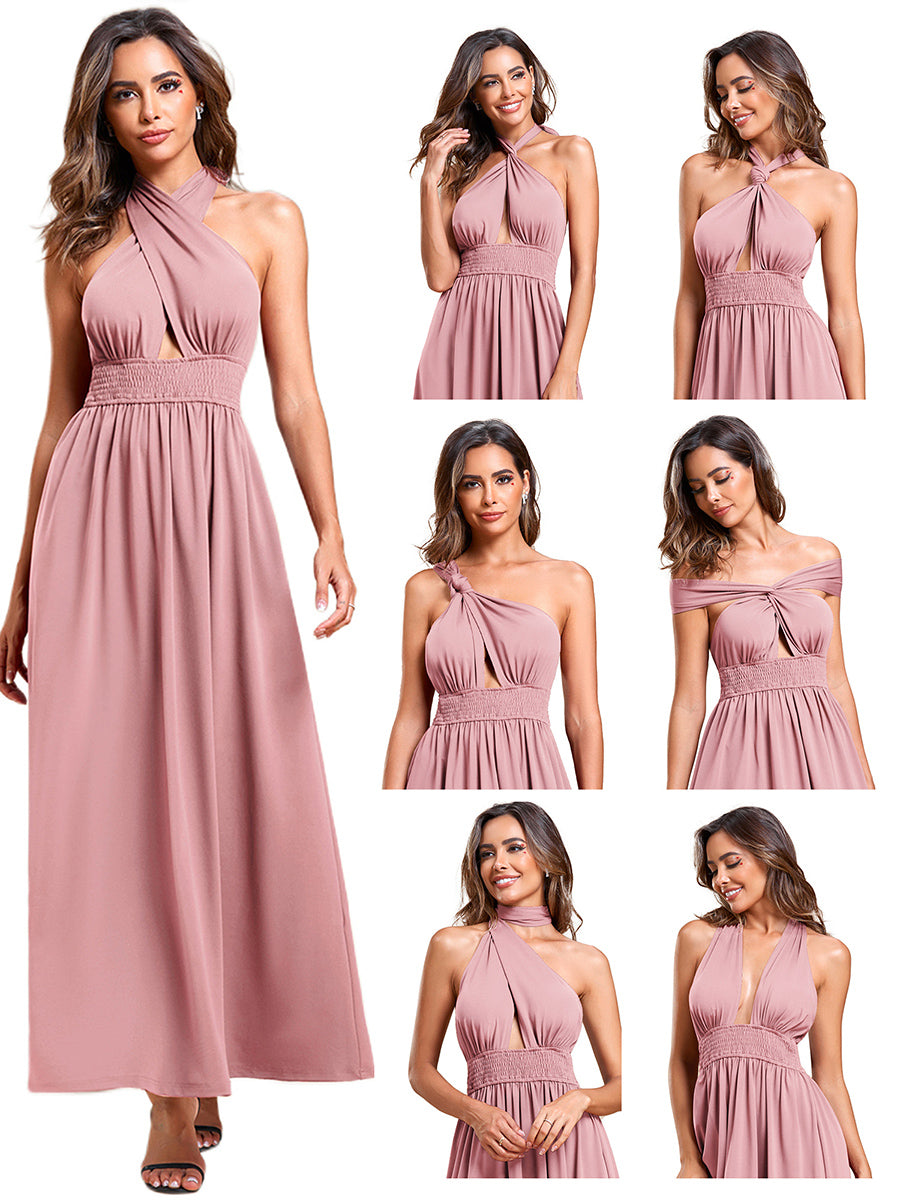 Color=Dusty Rose | Backless Halter Neck Wholesale Bridesmaid Dresses-Dusty Rose 6