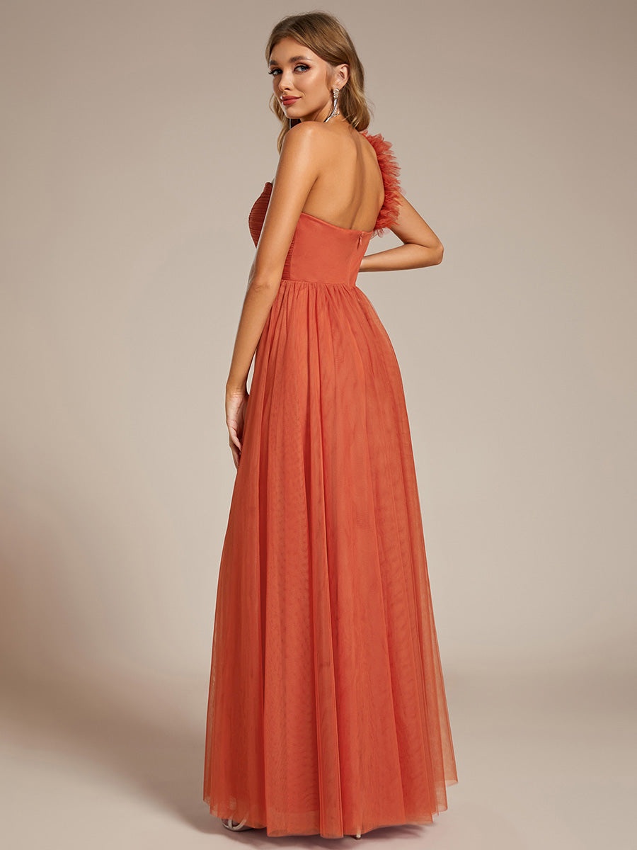 Pleated Backless One Shoulder Split Tulle Wholesale Bridesmaid Dresses
