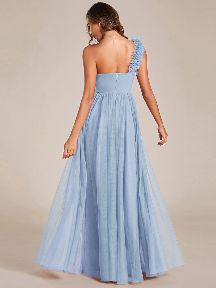 Pleated Backless One Shoulder Split Tulle Wholesale Bridesmaid Dresses