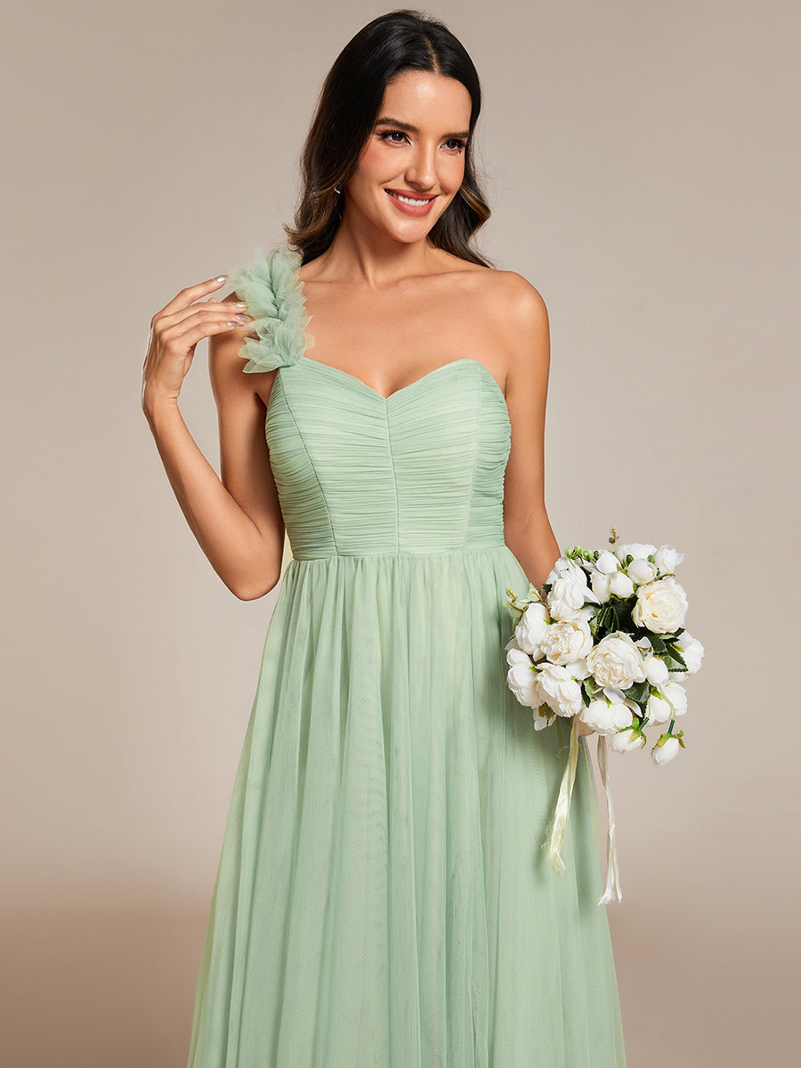 Backless One Shoulder Pleated Split Tulle Wholesale Bridesmaid Dresses#Color_Mint Green