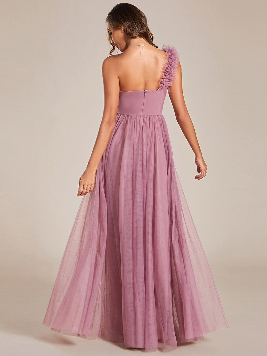 Backless One Shoulder Pleated Split Tulle Wholesale Bridesmaid Dresses#Color_Orchid