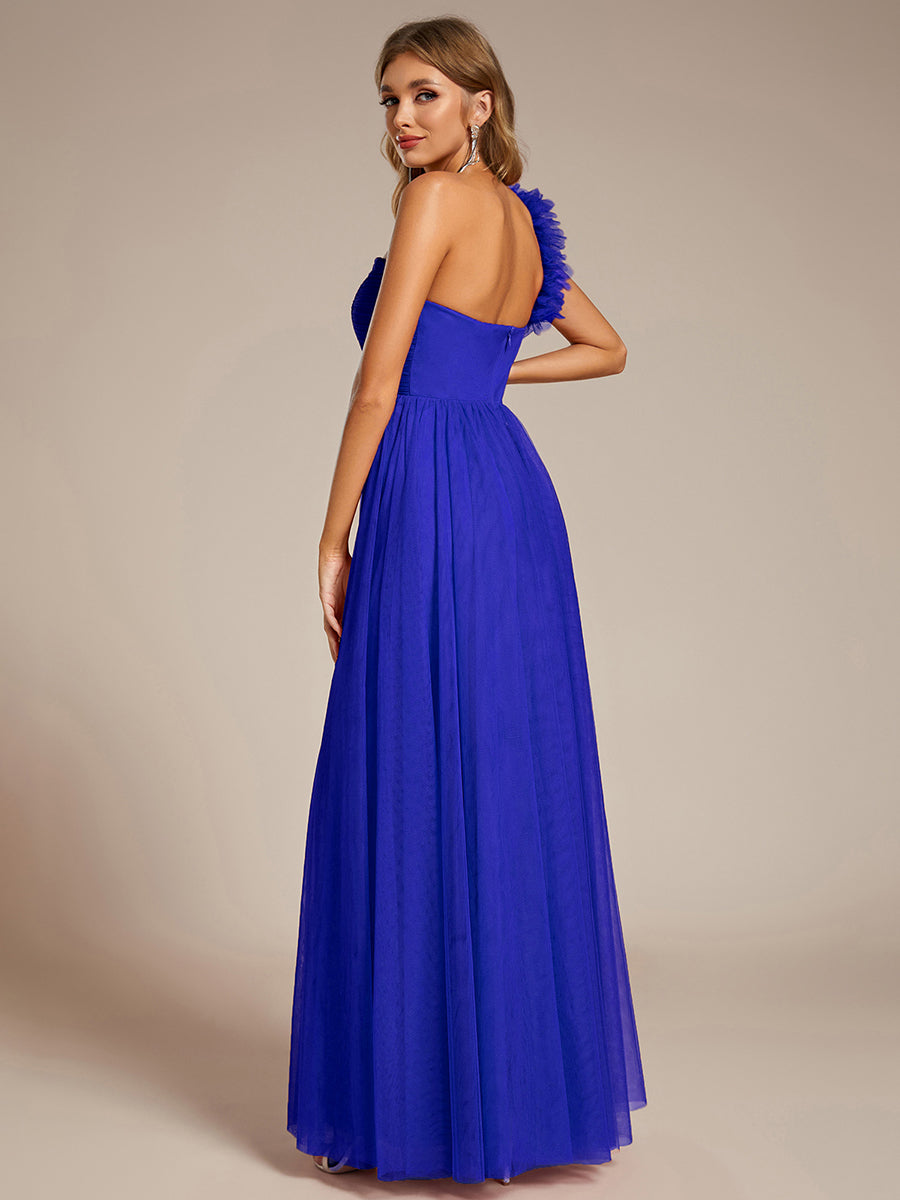 Pleated Backless One Shoulder Split Tulle Wholesale Bridesmaid Dresses