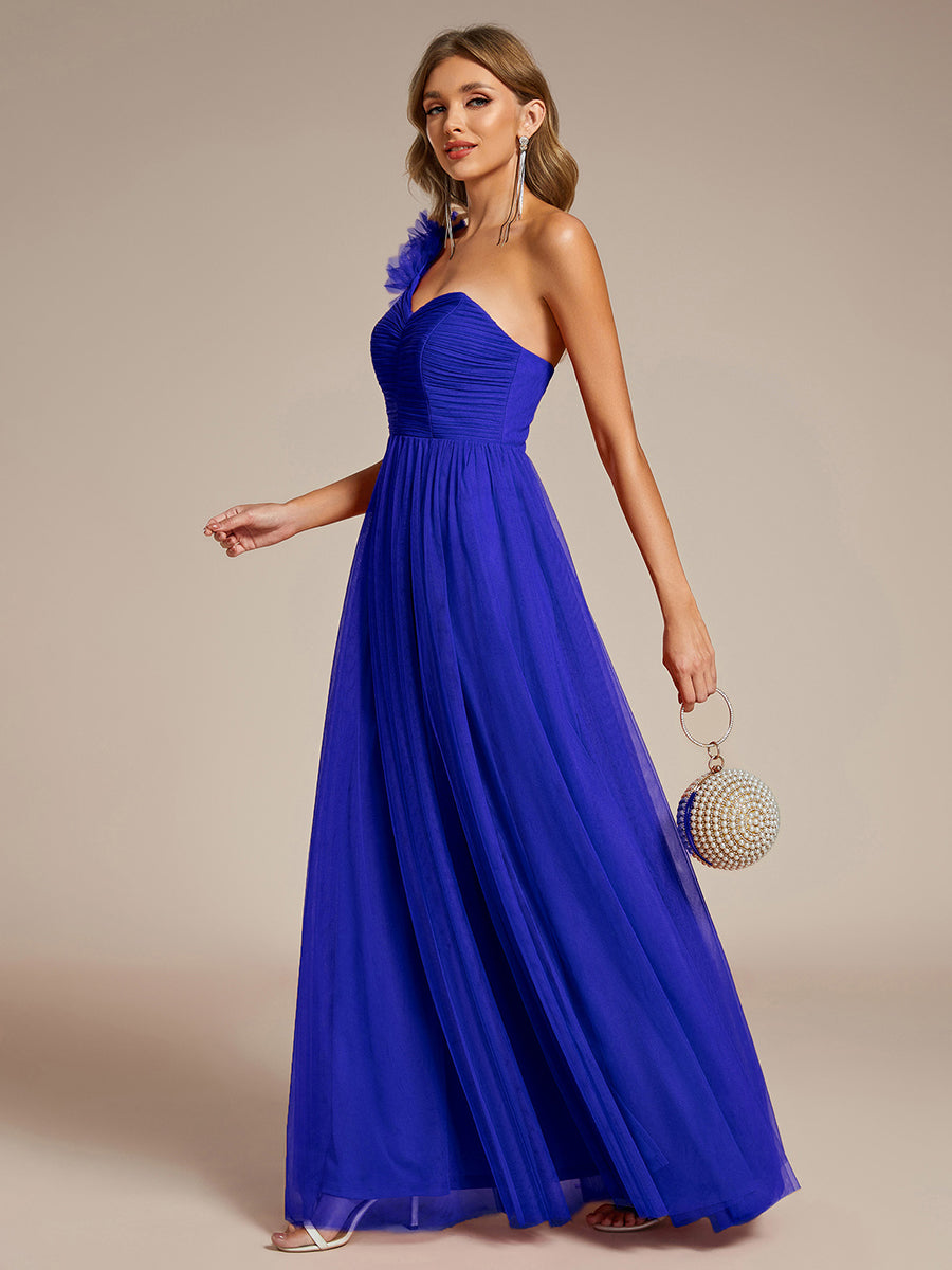 Pleated Backless One Shoulder Split Tulle Wholesale Bridesmaid Dresses