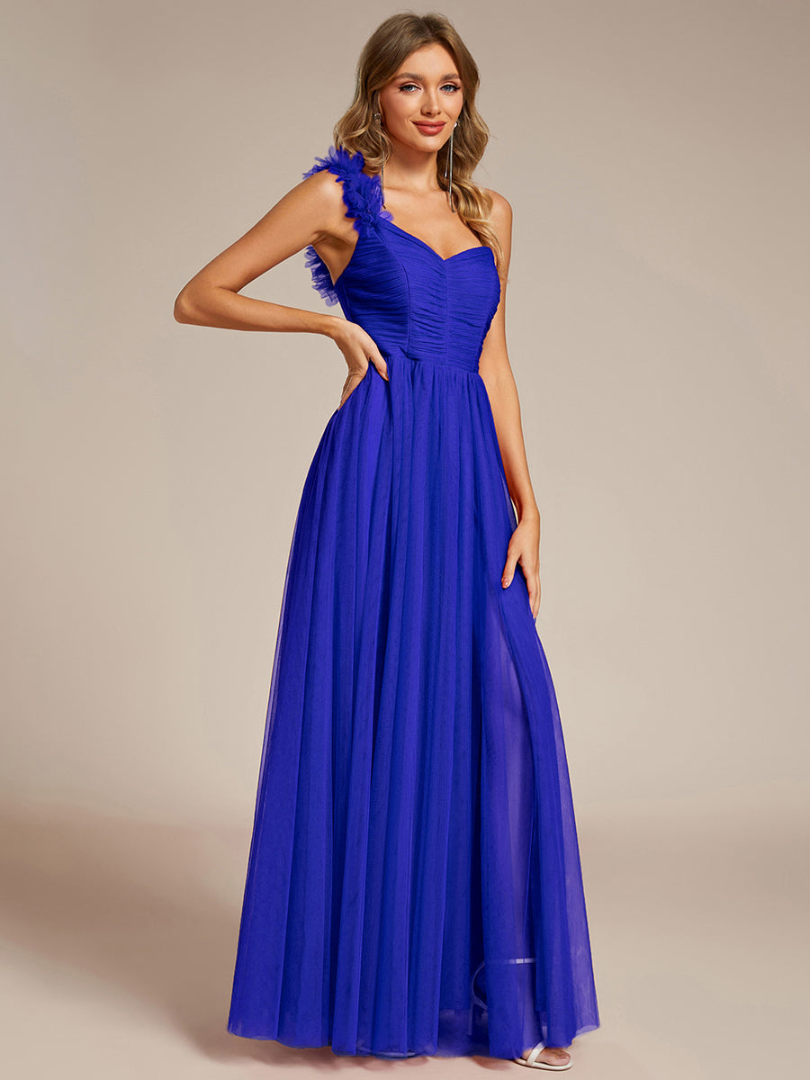 Pleated Backless One Shoulder Split Tulle Wholesale Bridesmaid Dresses
