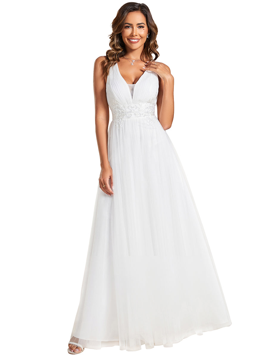 Color=White | Backless V Neck Appliques Mesh Wholesale Bridesmaid Dresses-White 2