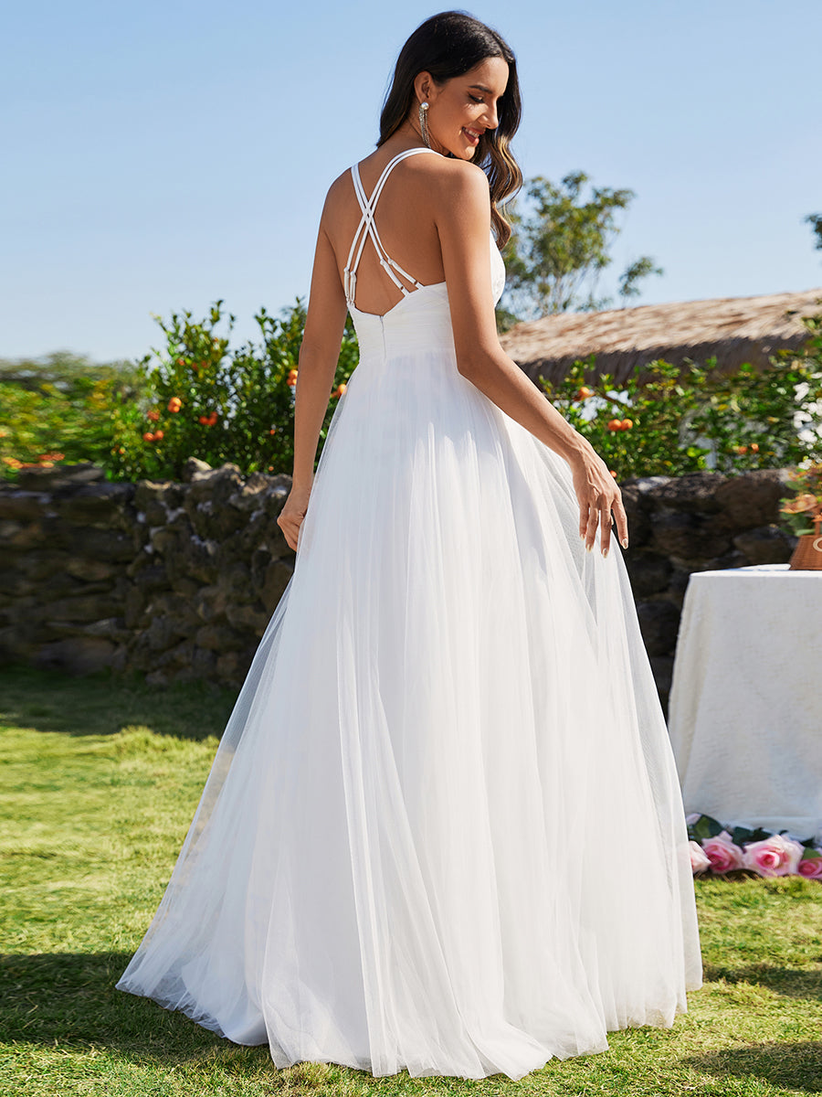 Color=White | Backless V Neck Appliques Mesh Wholesale Bridesmaid Dresses-White 10