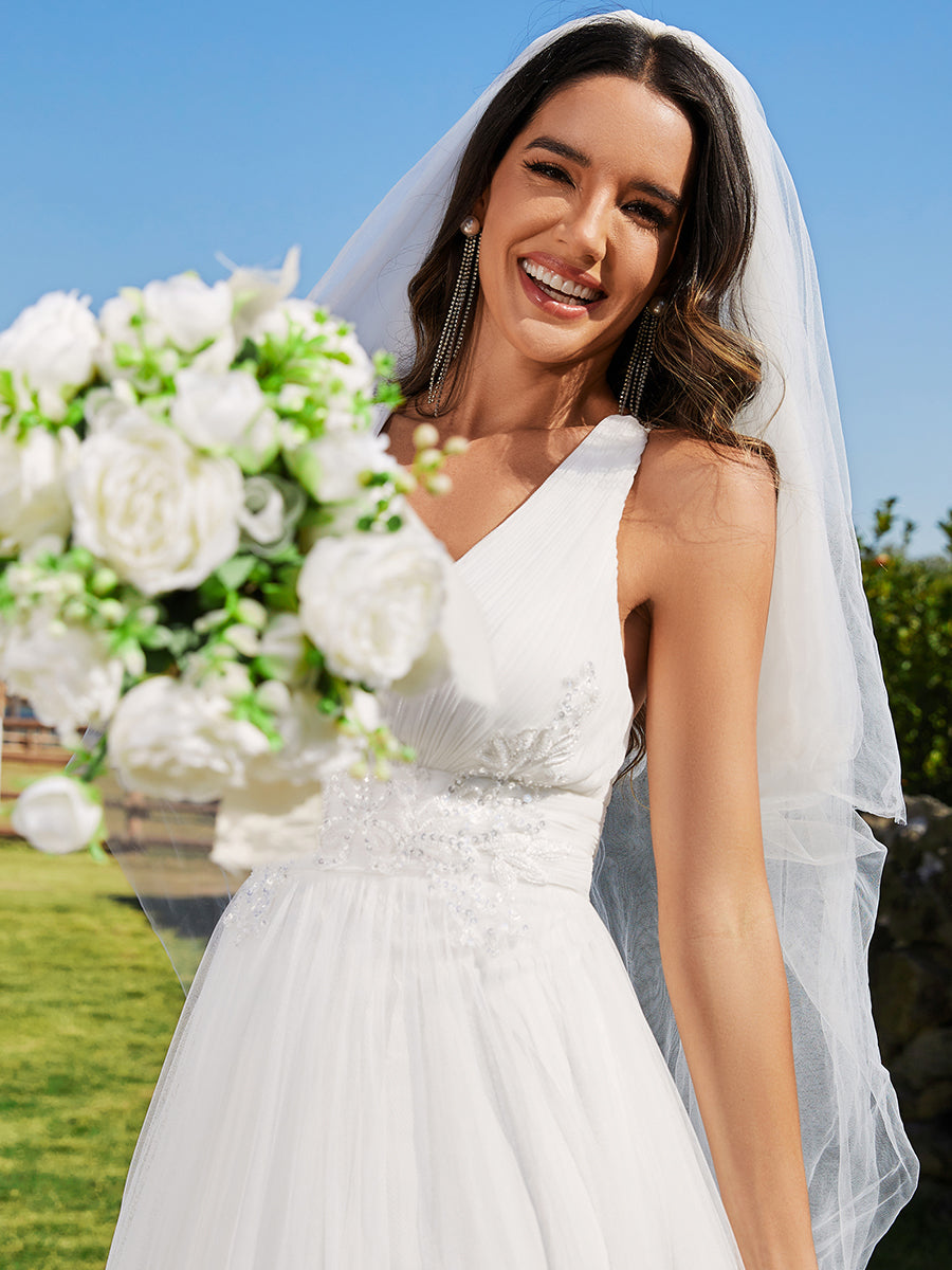Color=White | Backless V Neck Appliques Mesh Wholesale Bridesmaid Dresses-White 13