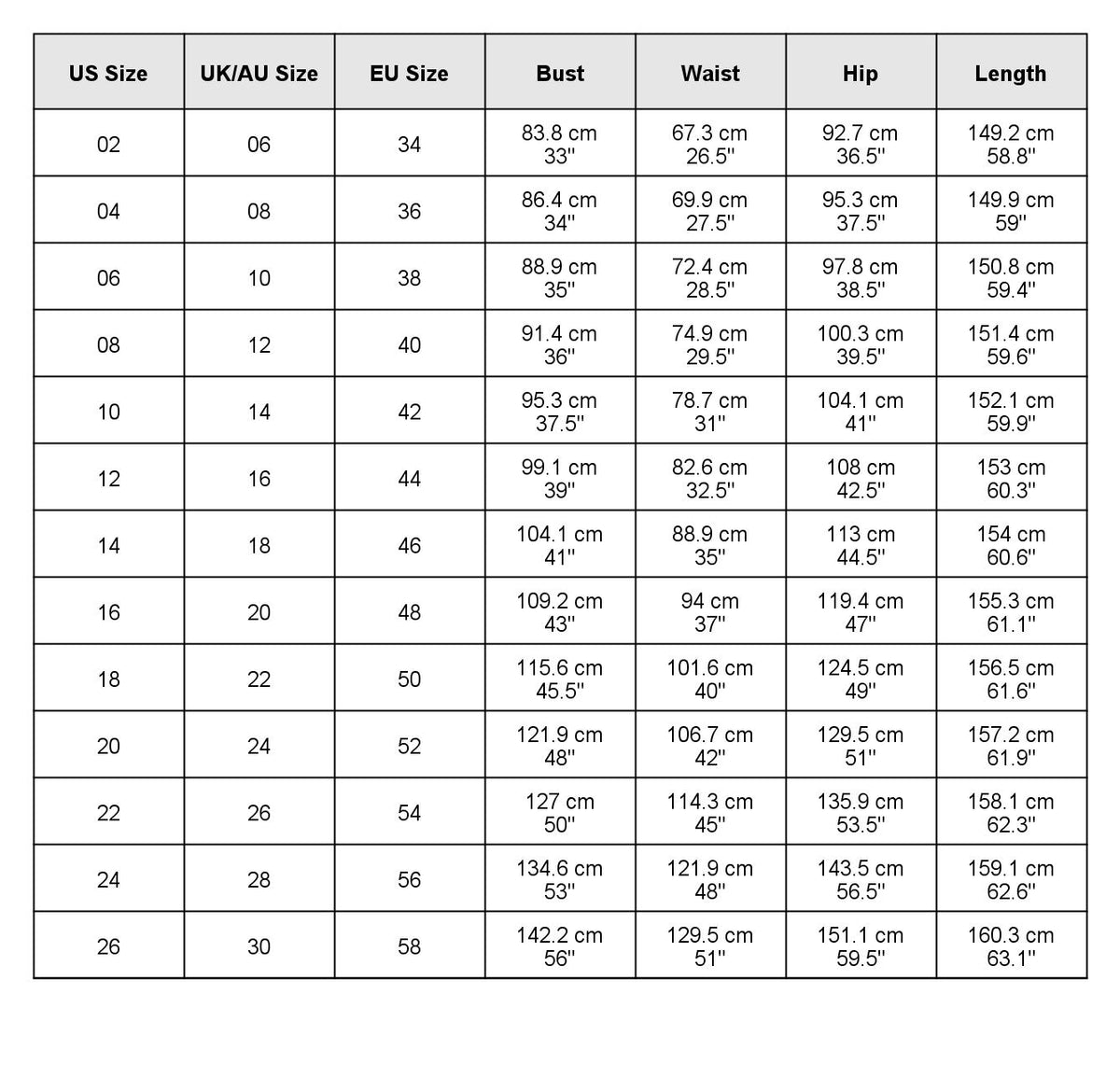 size chart