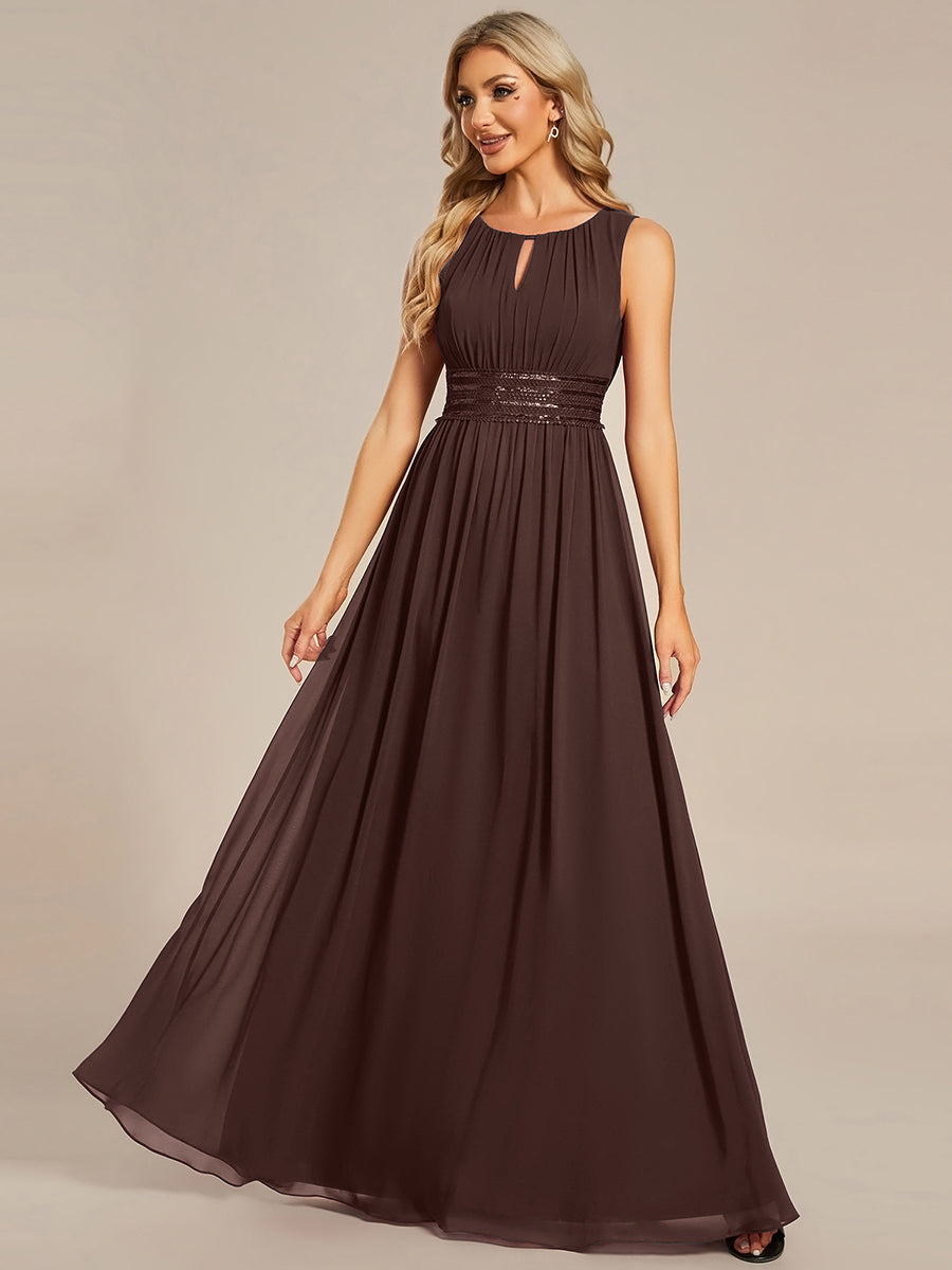 Color=Chocolate Brown | Embroidered Chiffon A-Line Floor Length Bridesmaid Dress-Chocolate Brown 1
