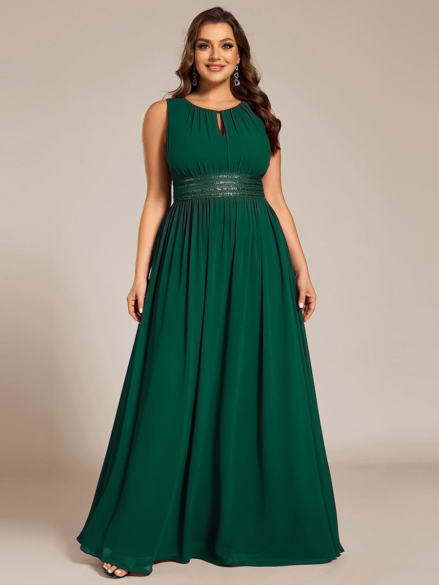 Color=Dark Green | Wholesale Sleeveless Embroidered Round Neck A-Line Floor Length Bridesmaid Dresses-Dark Green 6