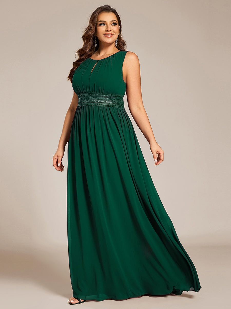 Color=Dark Green | Wholesale Sleeveless Embroidered Round Neck A-Line Floor Length Bridesmaid Dresses-Dark Green 9