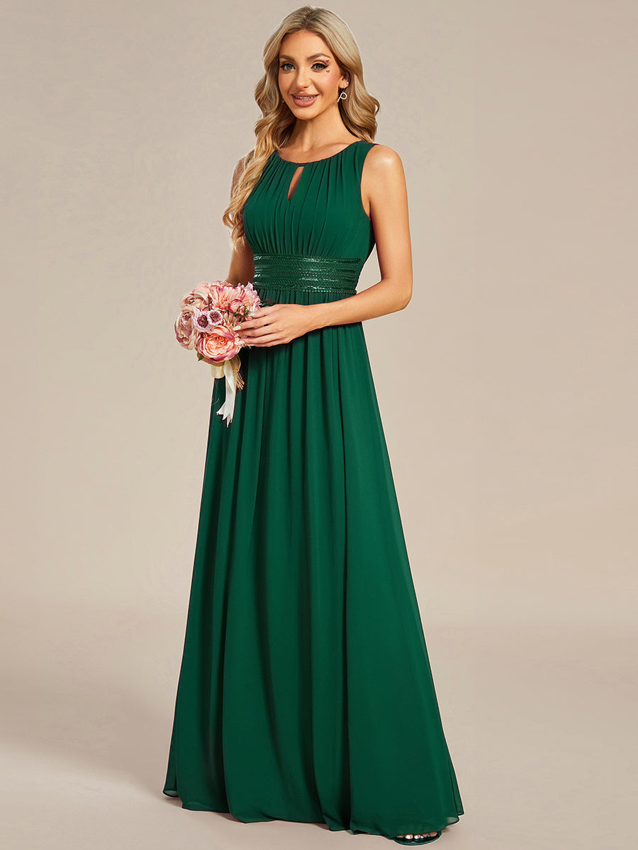 Color=Dark Green | Wholesale Sleeveless Embroidered Round Neck A-Line Floor Length Bridesmaid Dresses-Dark Green 4