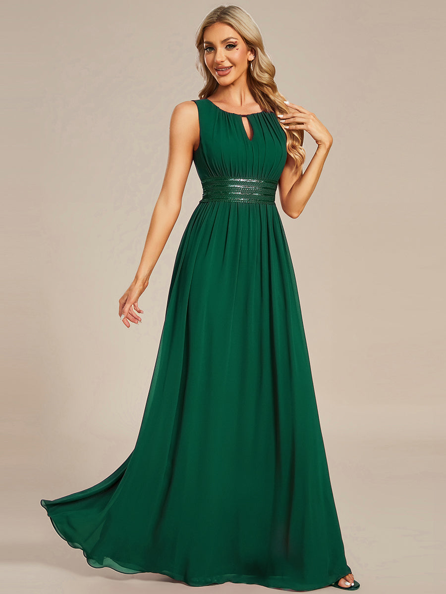 Color=Dark Green | Wholesale Sleeveless Embroidered Round Neck A-Line Floor Length Bridesmaid Dresses-Dark Green 5