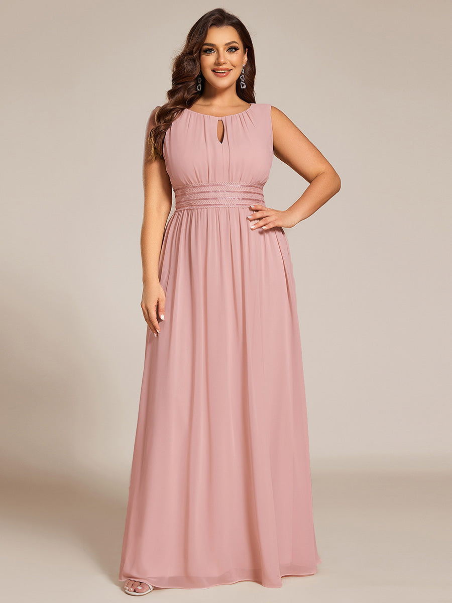 Color=Dusty Rose | Commercial Wholesale Sleeveless Embroidered Round Neck A-Line Floor Length Bridesmaid Dresses-Dusty Rose 16