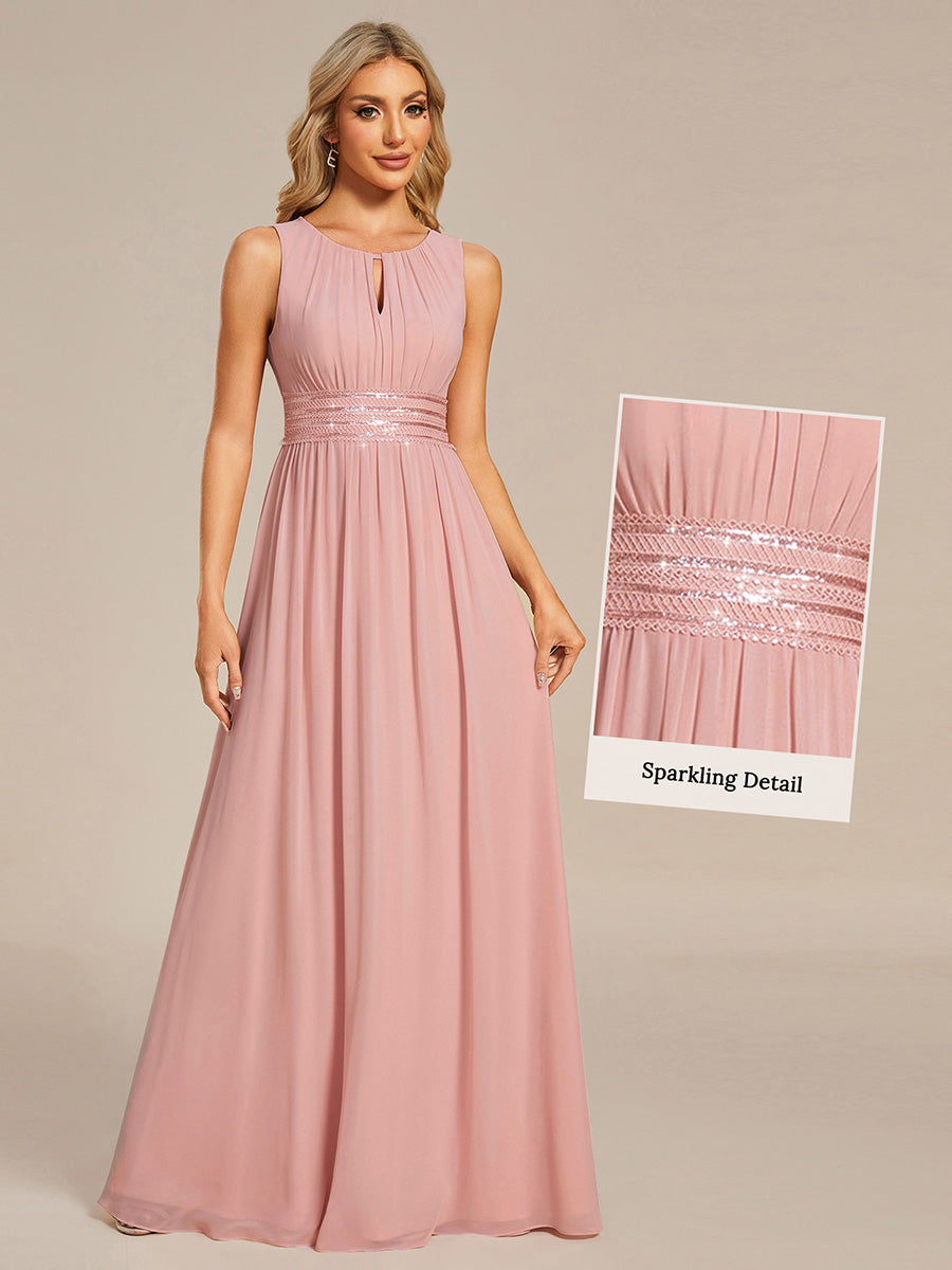 Color=Dusty Rose | Maxi Long Chiffon Hollow Round Neck Decor Bridesmaids Dress-Dusty Rose 9