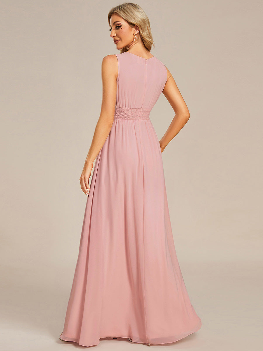 Color=Dusty Rose | Commercial Wholesale Sleeveless Embroidered Round Neck A-Line Floor Length Bridesmaid Dresses-Dusty Rose 12