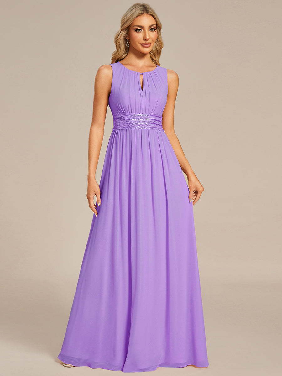 Color=Lavender | Maxi Long Chiffon Hollow Round Neck Decor Bridesmaids Dress-Lavender 1