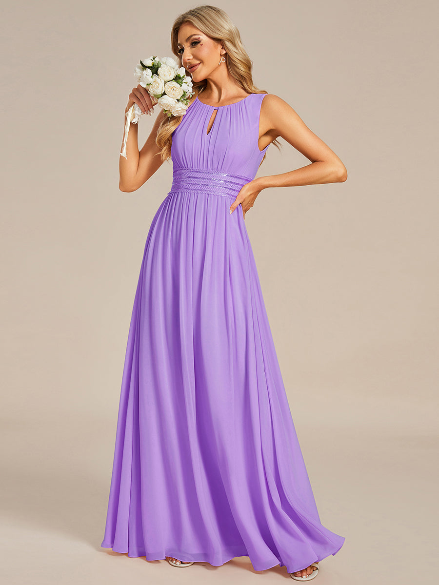 Color=Lavender | Maxi Long Chiffon Hollow Round Neck Decor Bridesmaids Dress-Lavender 5