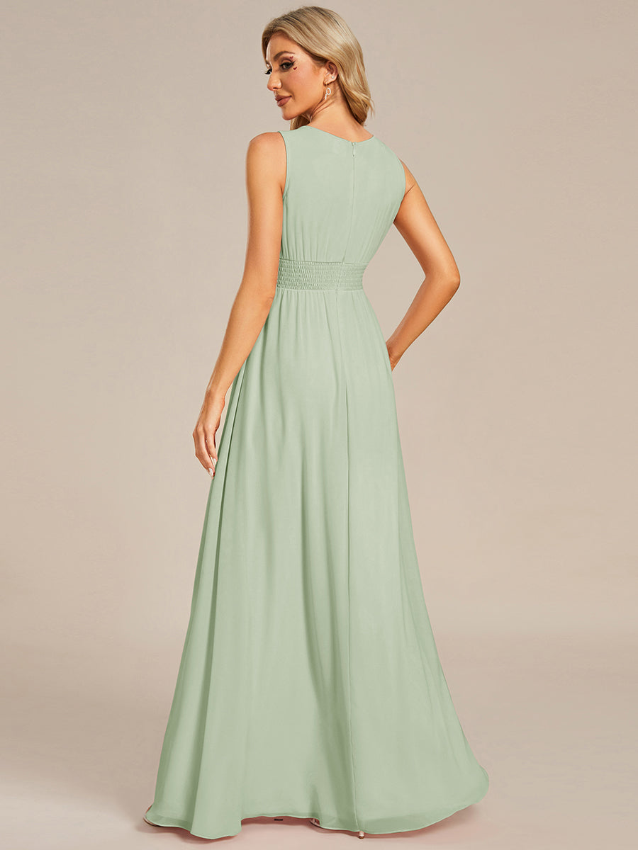 Color=Mint Green | Maxi Long Chiffon Hollow Round Neck Decor Bridesmaids Dress-Mint Green 22