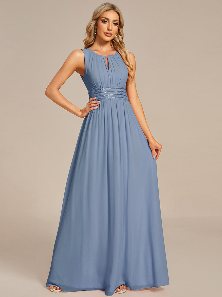 Color=Slate Blue | Commercial Wholesale Sleeveless Embroidered Round Neck A-Line Floor Length Bridesmaid Dresses-Slate Blue 24