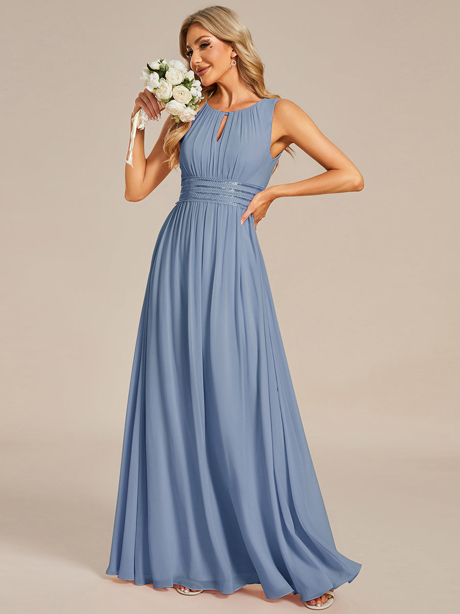 Color=Slate Blue | Commercial Wholesale Sleeveless Embroidered Round Neck A-Line Floor Length Bridesmaid Dresses-Slate Blue 25