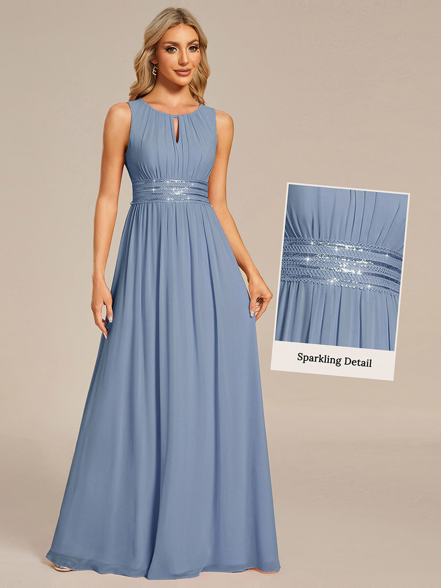 Color=Slate Blue | Maxi Long Chiffon Hollow Round Neck Decor Bridesmaids Dress-Slate Blue 9