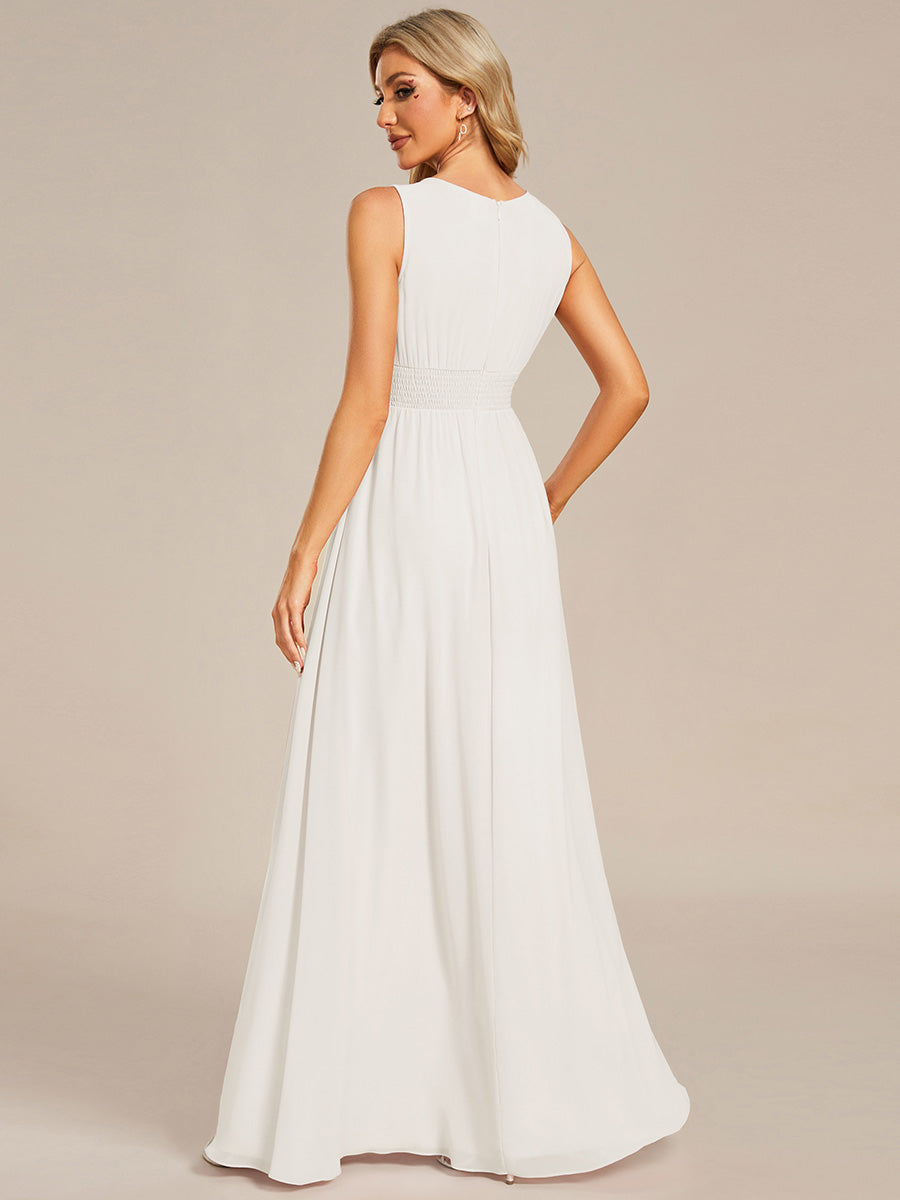 Color=White | Maxi Long Chiffon Hollow Round Neck Decor Bridesmaids Dress-White 2