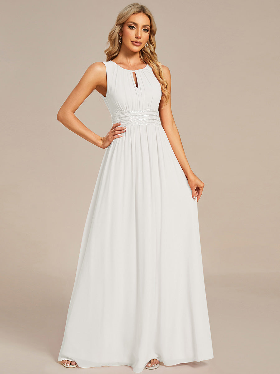 Color=White | Maxi Long Chiffon Hollow Round Neck Decor Bridesmaids Dress-White 3