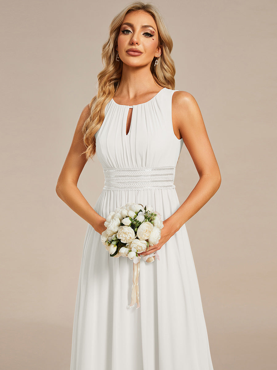Color=White | Maxi Long Chiffon Hollow Round Neck Decor Bridesmaids Dress-White 5