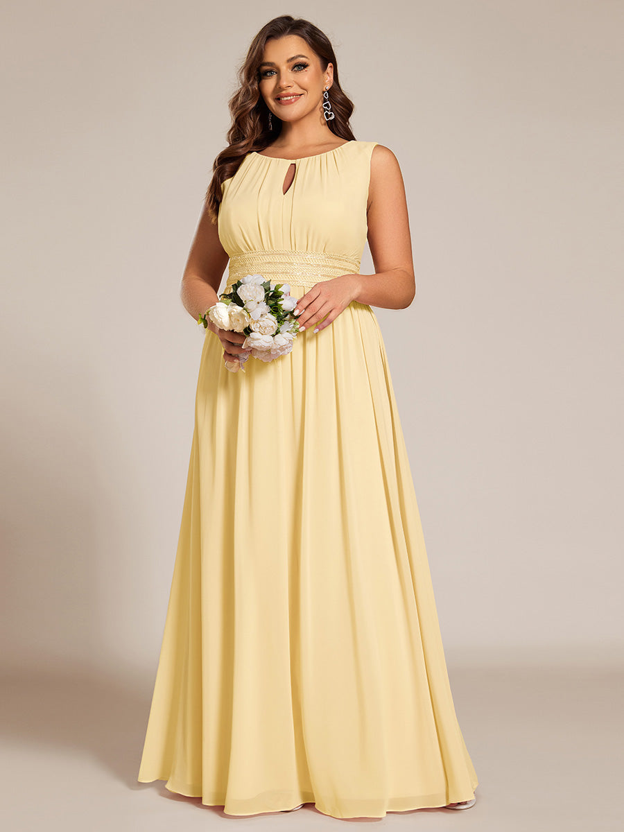 Color=Yellow | Commercial Wholesale Sleeveless Embroidered Round Neck A-Line Floor Length Bridesmaid Dresses-Yellow 40