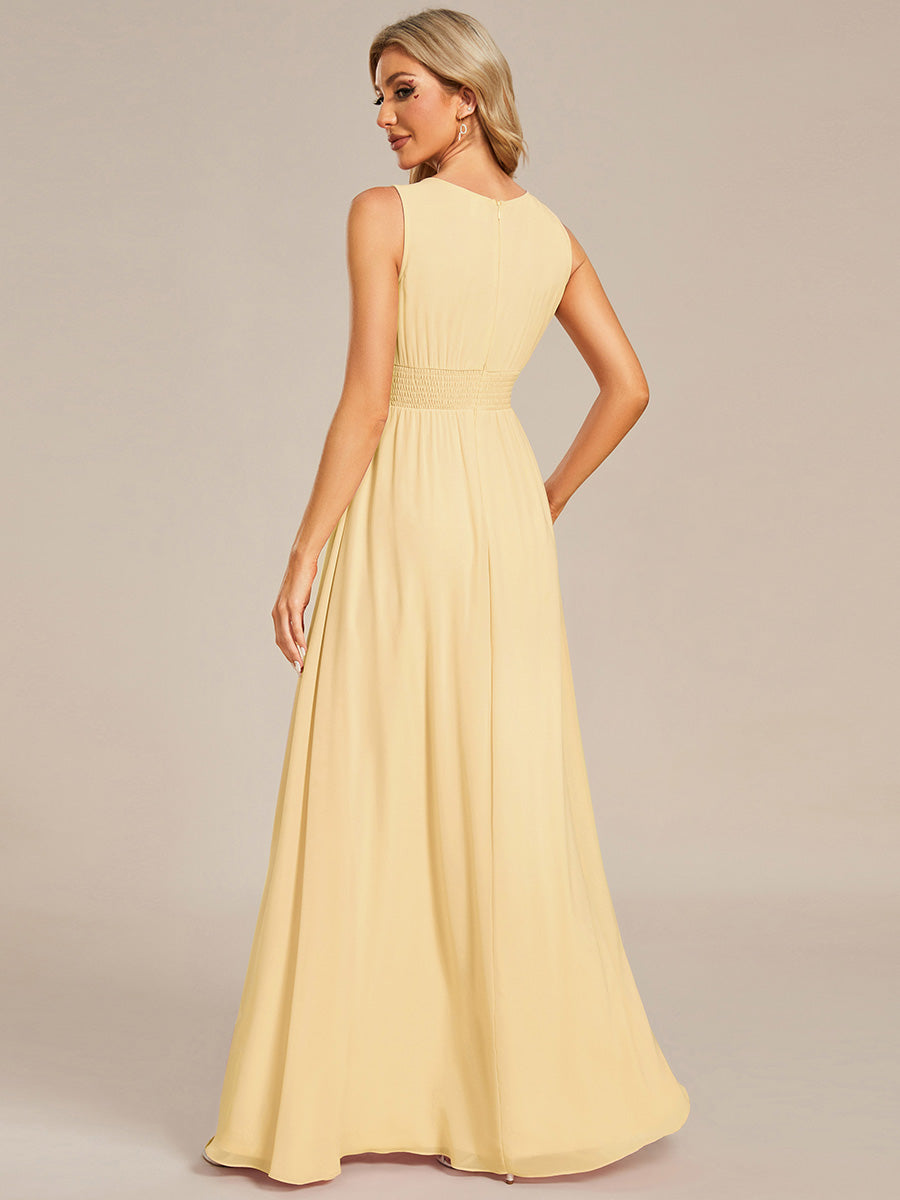 Color=Yellow | Commercial Wholesale Sleeveless Embroidered Round Neck A-Line Floor Length Bridesmaid Dresses-Yellow 32