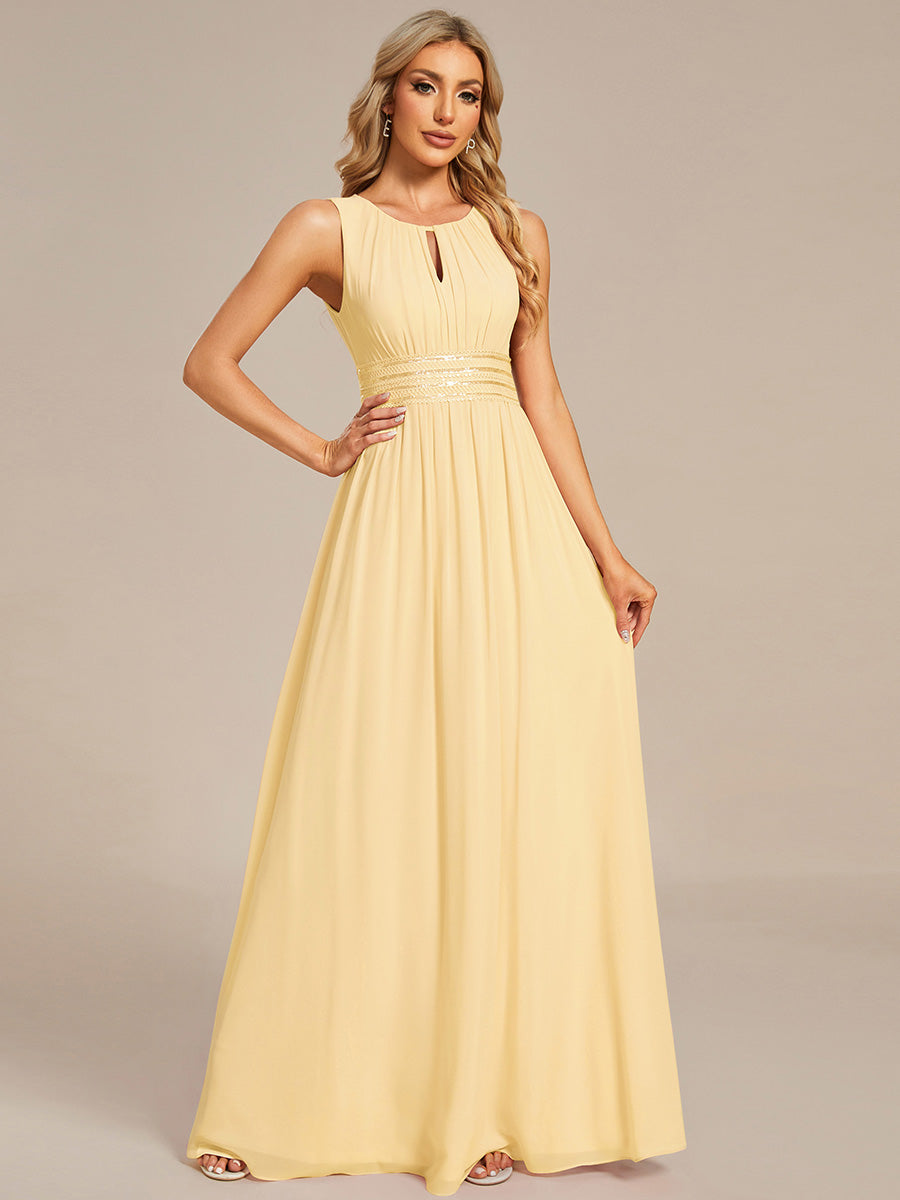 Color=Yellow | Commercial Wholesale Sleeveless Embroidered Round Neck A-Line Floor Length Bridesmaid Dresses-Yellow 34