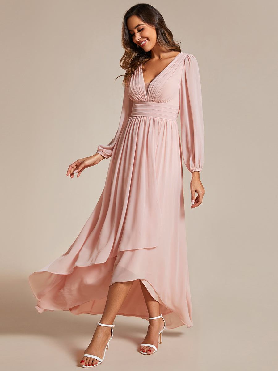 Color=Pink | Maxi Long Chiffon Wholesale Evening Dresses With Long Sleeves-Pink 5