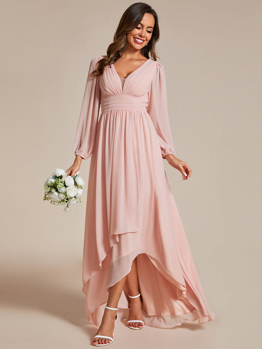 Color=Pink | Maxi Long Chiffon Wholesale Evening Dresses With Long Sleeves-Pink 4