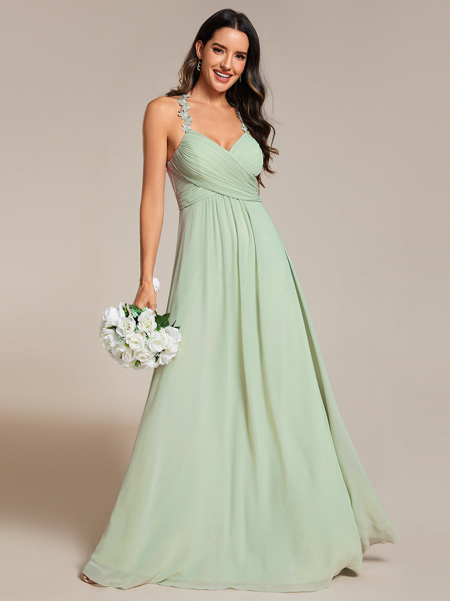 Color=Mint Green | Chiffon Halter Neck Backless Cross Strap Bridesmaid Dress-Mint Green 1