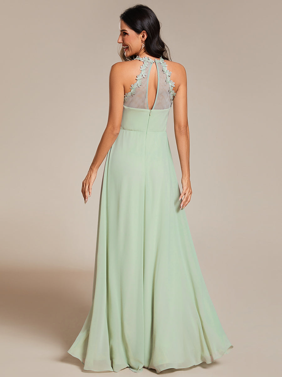 Color=Mint Green | Chiffon Halter Neck Backless Cross Strap Bridesmaid Dress-Mint Green 2