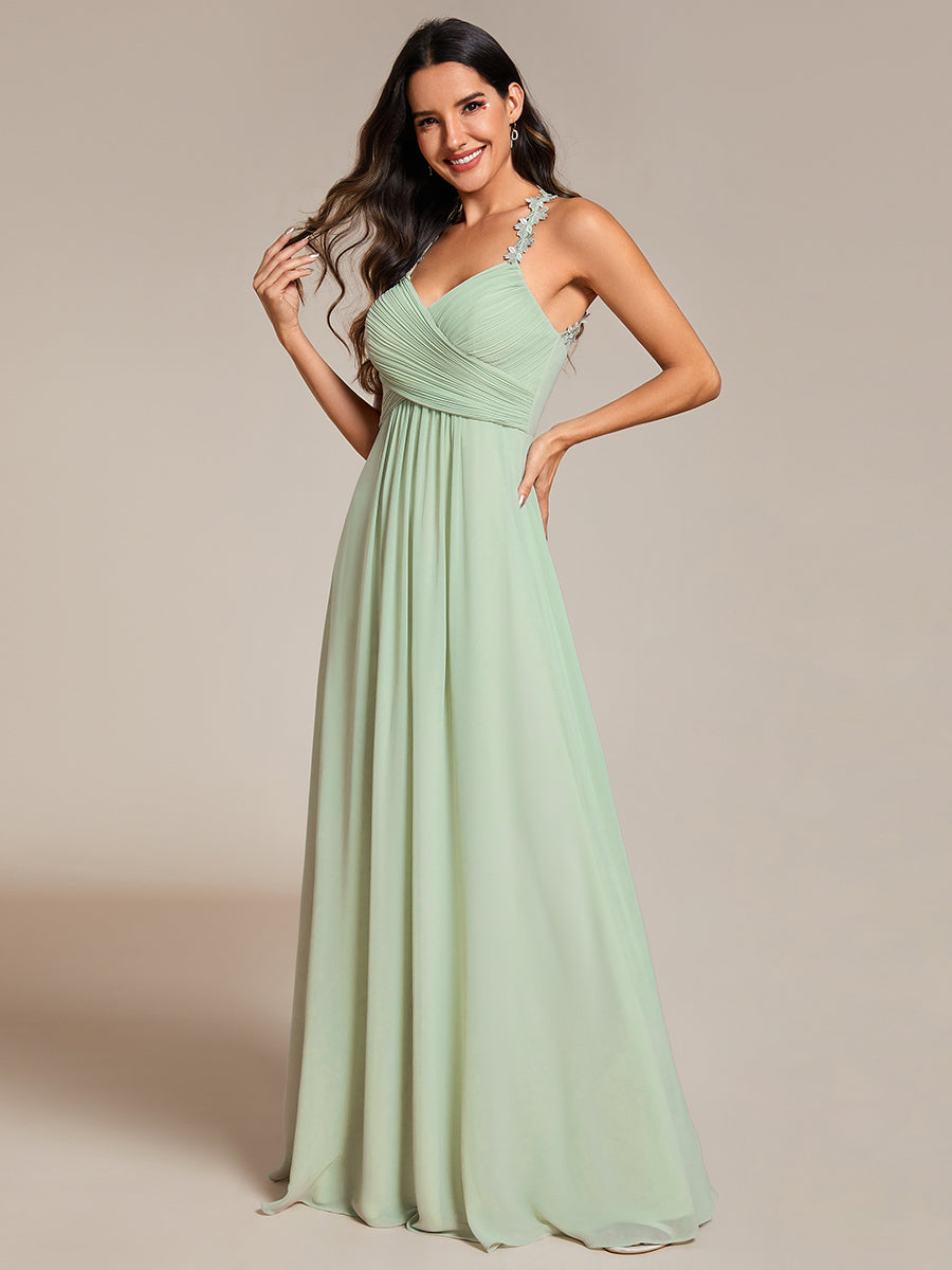 Color=Mint Green | Chiffon Halter Neck Backless Cross Strap Bridesmaid Dress-Mint Green 3