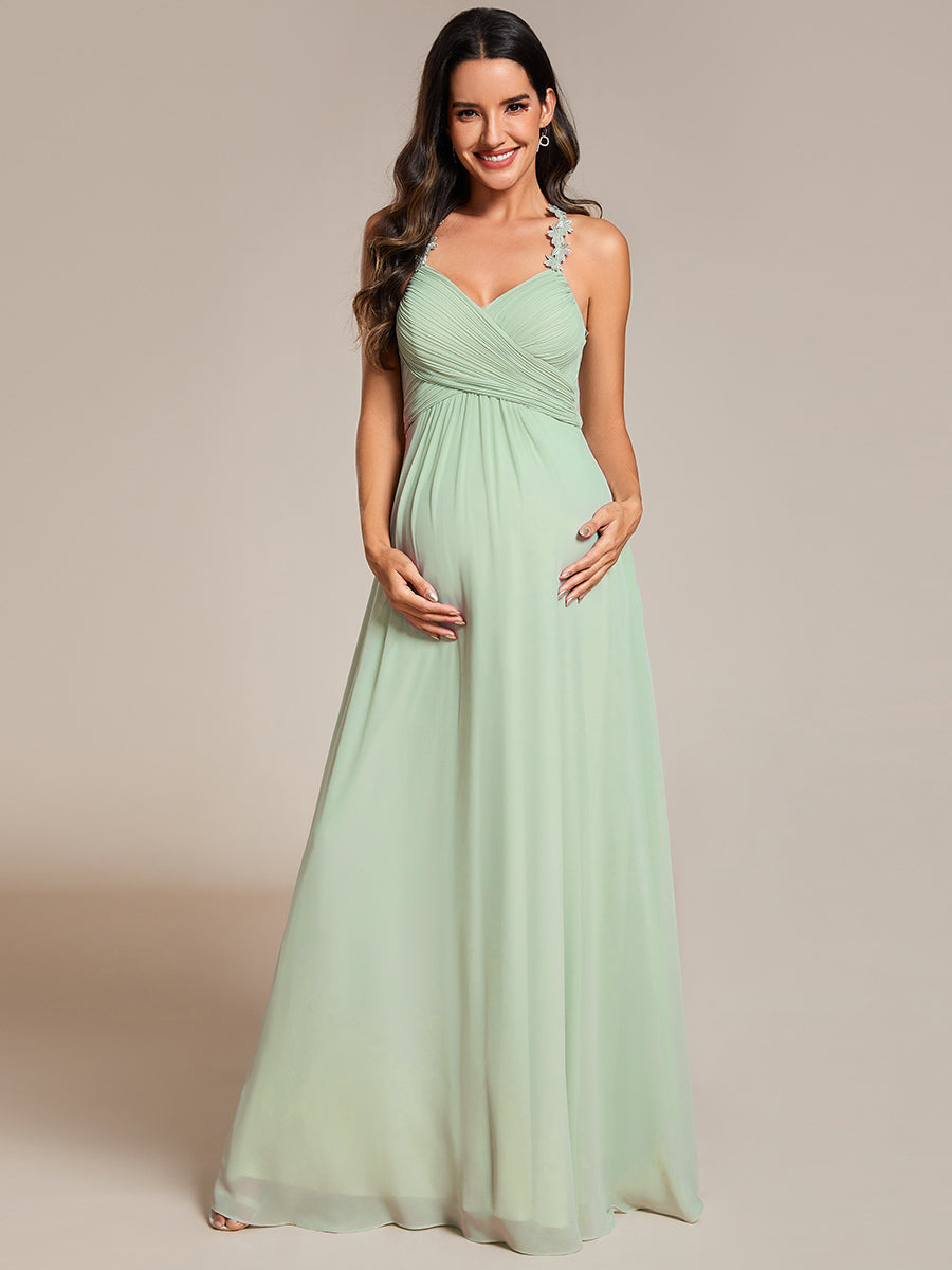 Color=Mint Green | Chiffon Halter Neck Backless Cross Strap Bridesmaid Dress-Mint Green 7