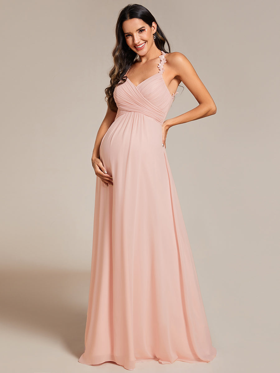 Color=Pink | Chiffon Halter Neck Backless Cross Strap Bridesmaid Dress-Pink 9