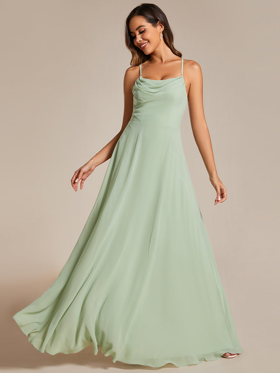 Color=Mint Green | Spaghetti Straps Draped Collar Floor Length Bridesmaid Dress -Mint Green 11