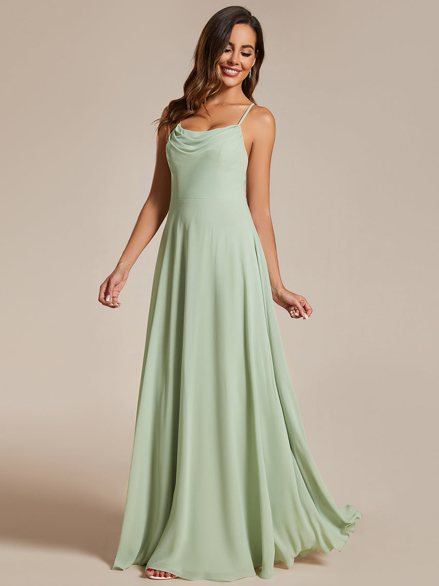 Color=Mint Green | Spaghetti Straps Draped Collar Floor Length Bridesmaid Dress -Mint Green 10