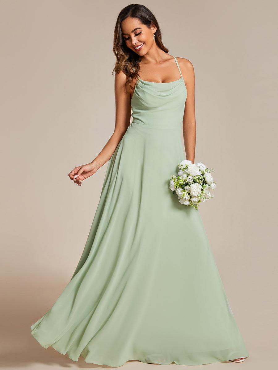 Color=Mint Green | Spaghetti Straps Draped Collar Floor Length Bridesmaid Dress -Mint Green 8