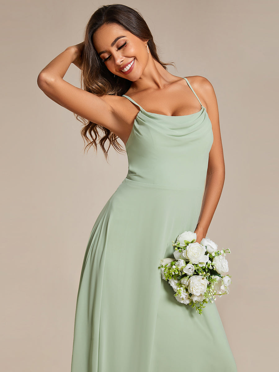 Color=Mint Green | Spaghetti Straps Draped Collar Floor Length Bridesmaid Dress -Mint Green 9