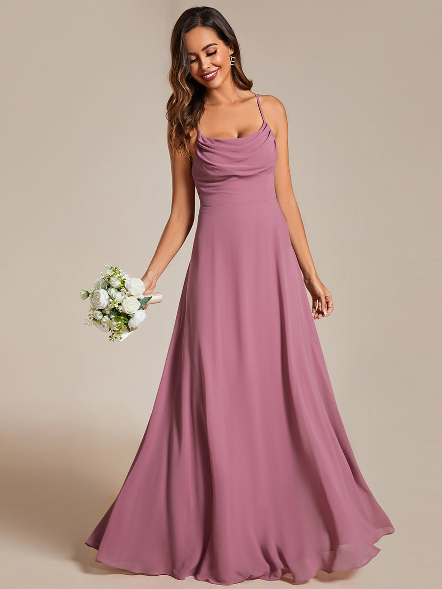 Color=Orchid | Spaghetti Straps Draped Collar Floor Length Bridesmaid Dress -Orchid 19