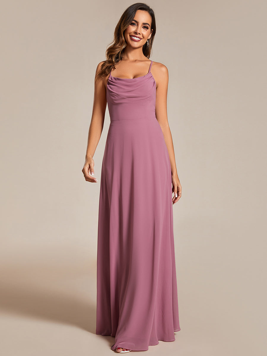 Color=Orchid | Spaghetti Straps Draped Collar Floor Length Bridesmaid Dress -Orchid 15