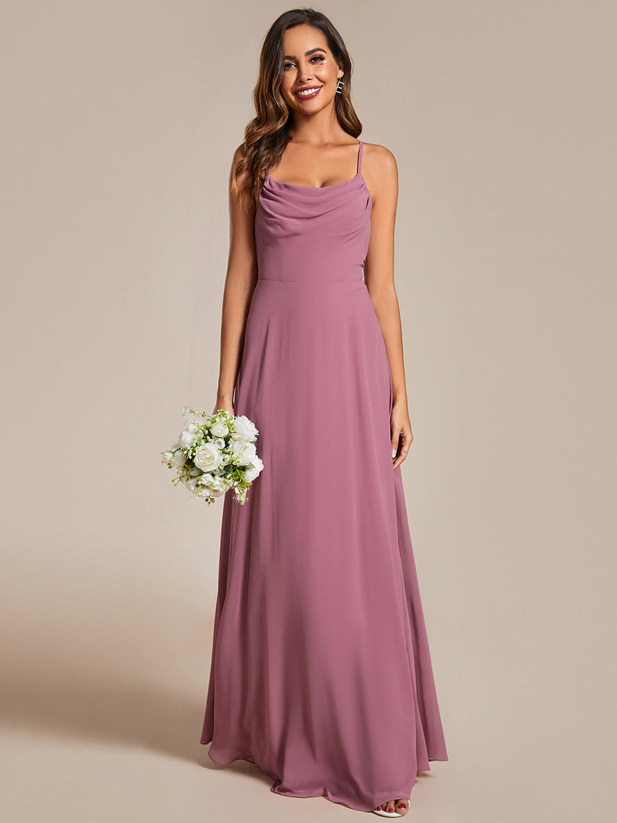 Color=Orchid | Spaghetti Straps Draped Collar Floor Length Bridesmaid Dress -Orchid 17