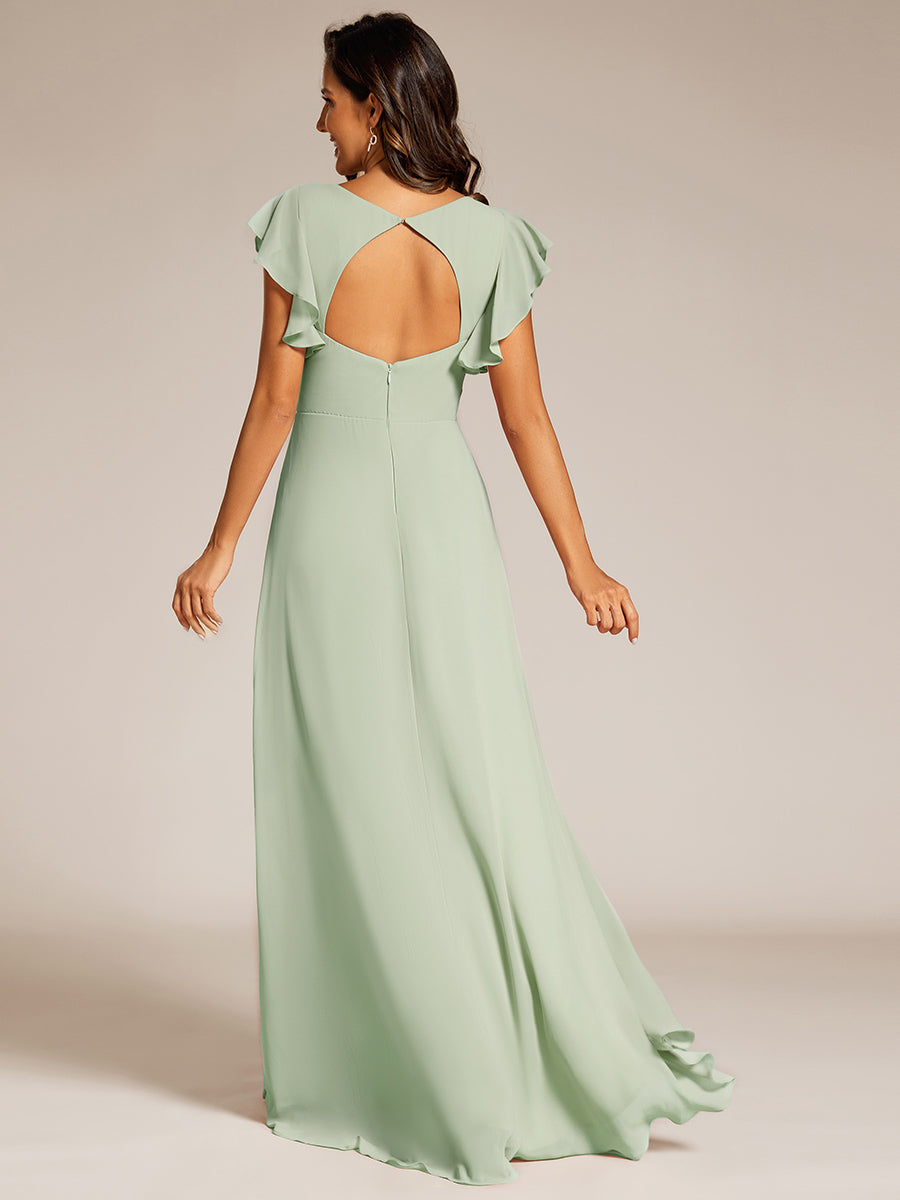 Color=Mint Green | Exquisite Deep V Neck Flying sleeve A-Line Empire Waist Irregular hemline Chiffon Dresses-Mint Green 7