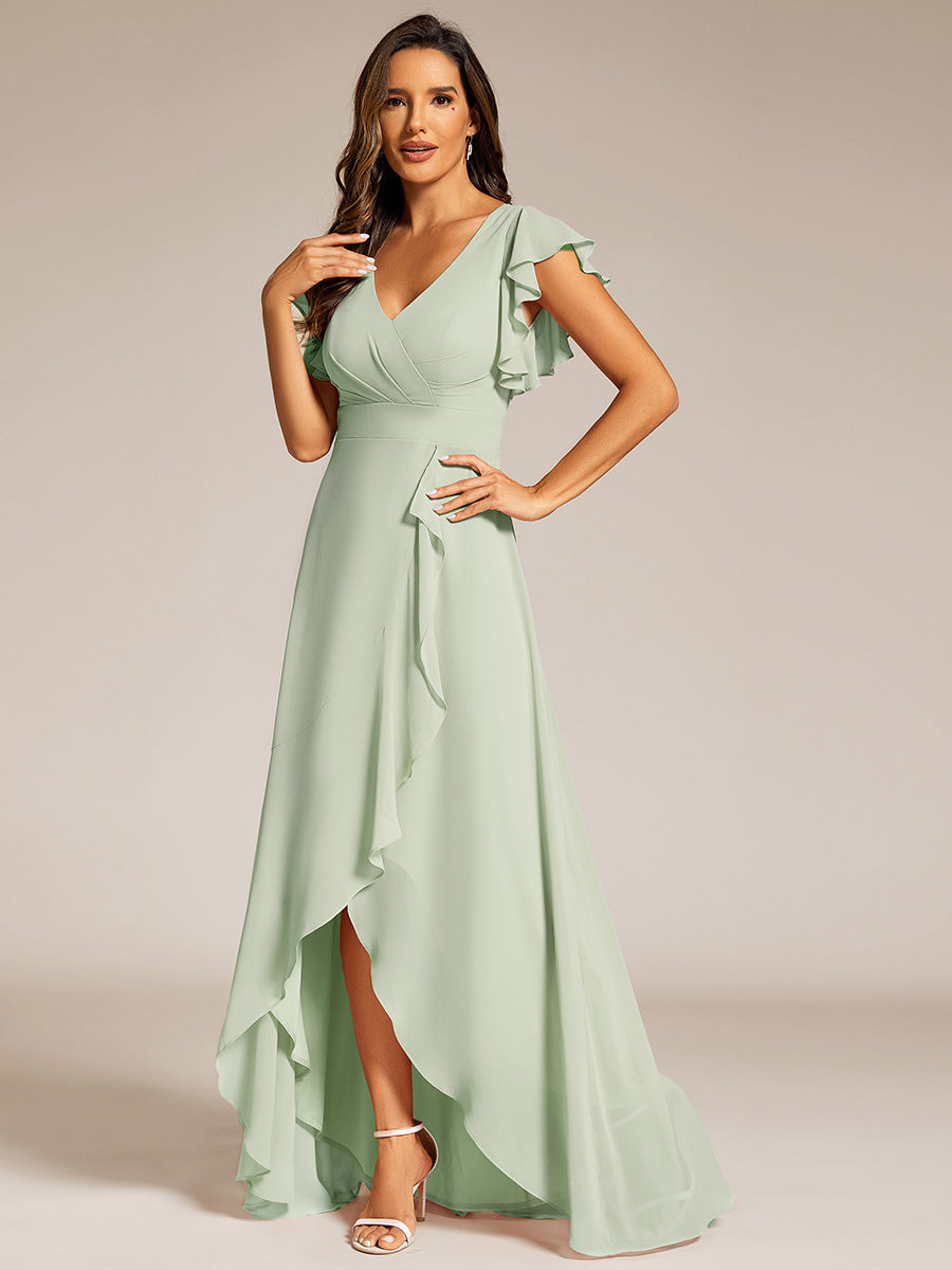 Color=Mint Green | Exquisite Deep V Neck Flying sleeve A-Line Empire Waist Irregular hemline Chiffon Dresses-Mint Green 9